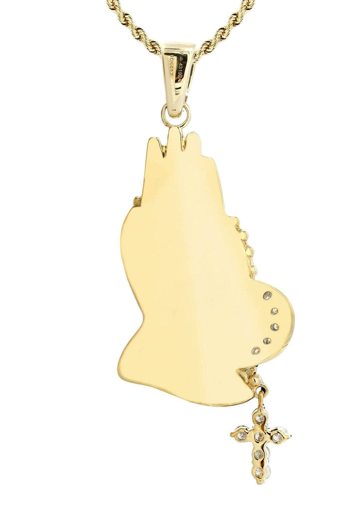 10K Yellow Gold Praying Hands Diamond Pendant & Rope Chain | 5 Carats Diamond Combo FROST NYC 