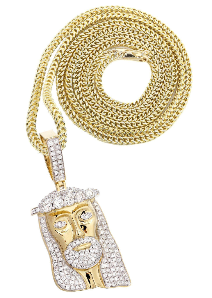 14K Yellow Gold Jesus Head Diamond Pendant & Franco Chain | 3.45 Carats Diamond Combo FROST NYC 
