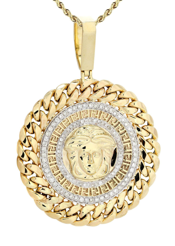 10 Yellow Gold Medusa Diamond Pendant & Rope Chain | 1.36 Carats Diamond Combo FROST 