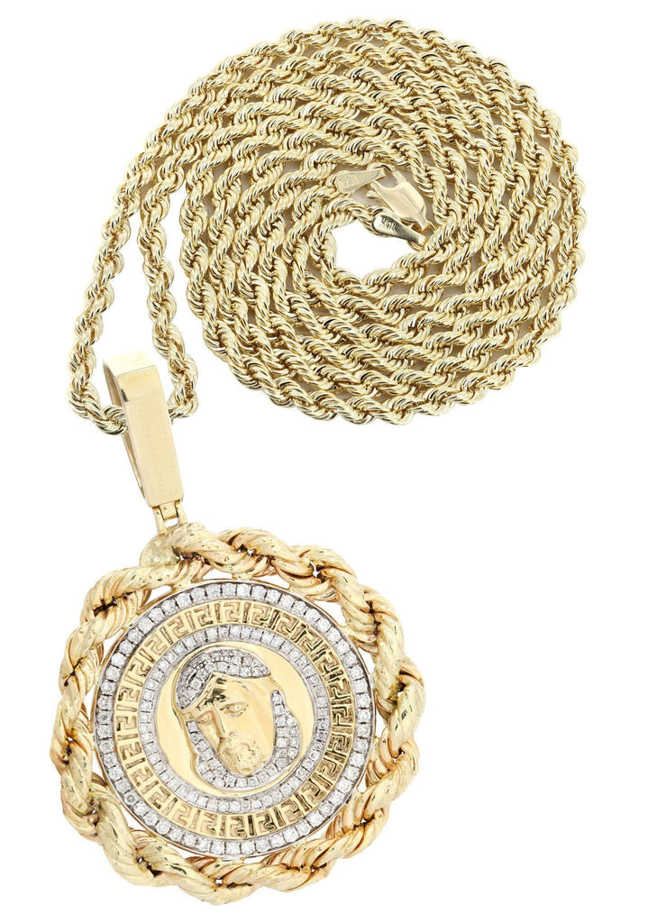 Pendentif Homme Tête De Christ Jésus - Acier Inoxydable Doré Avec Faux Diamants Et Chaîne Incluses - 43x34 Mm - Marque BOBIJOO Jewelry