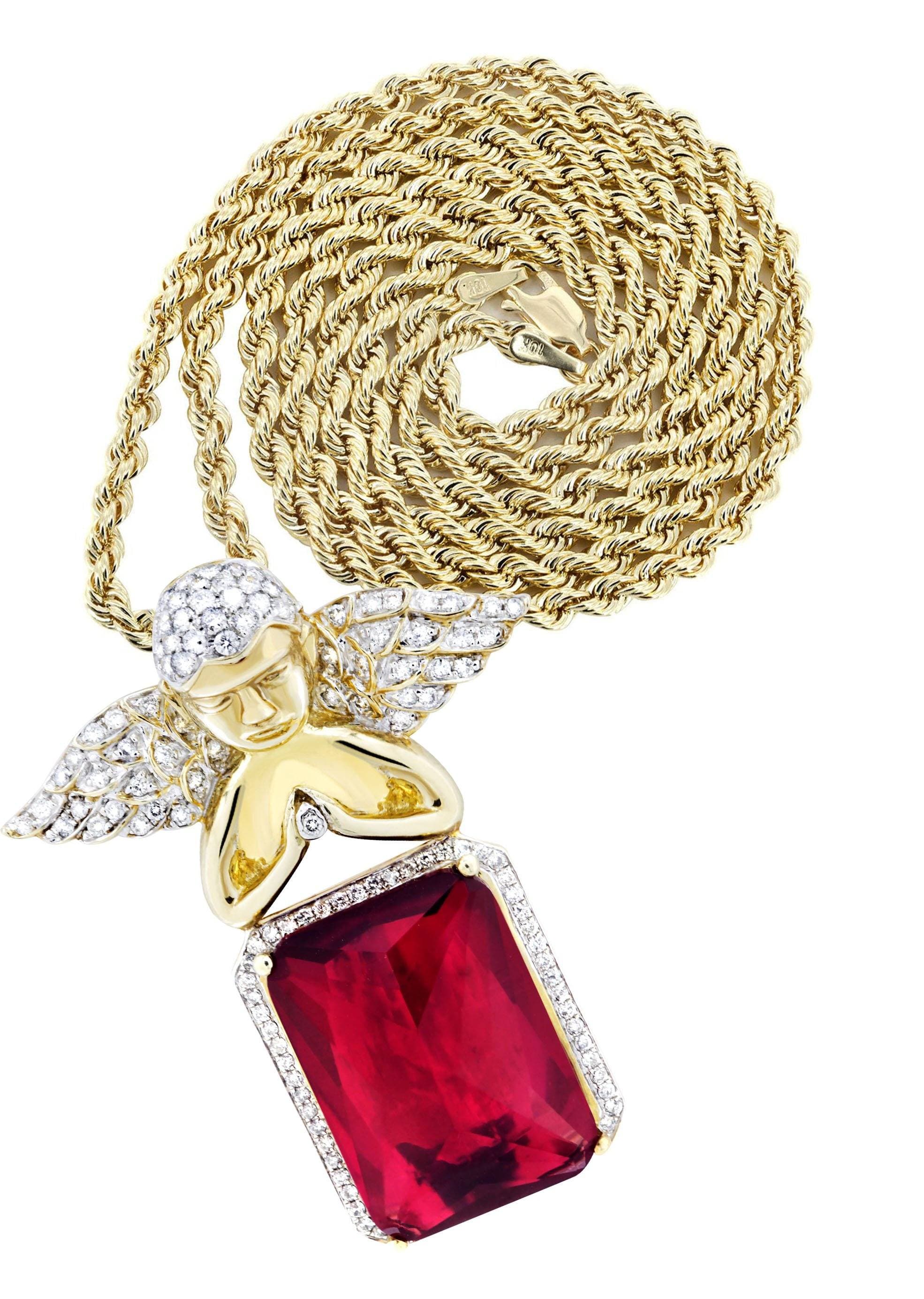 10K Yellow Gold Ruby Angel Diamond Necklace Carats1