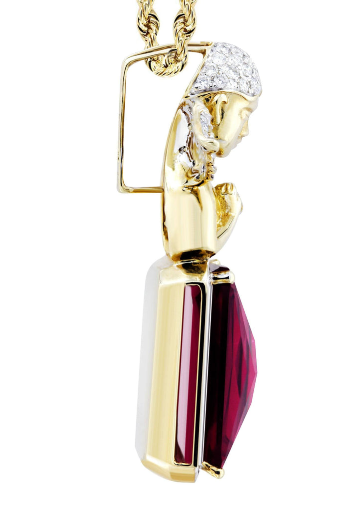 10K Yellow Gold Ruby Angel Pendant & Rope Chain | 1.6 Carats diamond combo FrostNYC 
