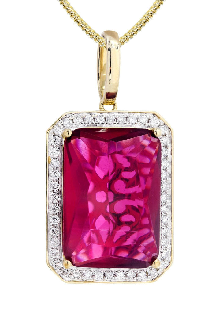 10K Yellow Gold Ruby Diamond Pendant & Franco Chain | 1.36 Carats Diamond Combo FROST NYC 