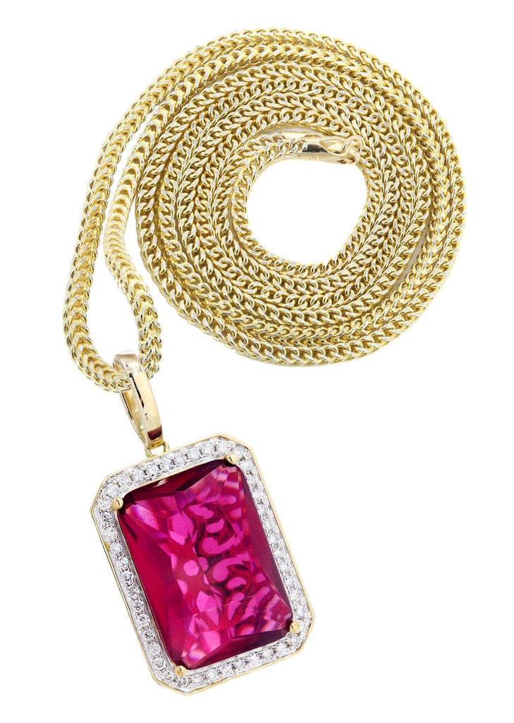 10K Yellow Gold Ruby Diamond Pendant & Franco Chain | 1.36 Carats Diamond Combo FROST NYC 