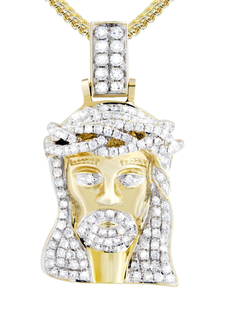 14K Yellow Gold Jesus Head Pendant & Franco Chain | 0.88 Carats diamond combo FrostNYC 