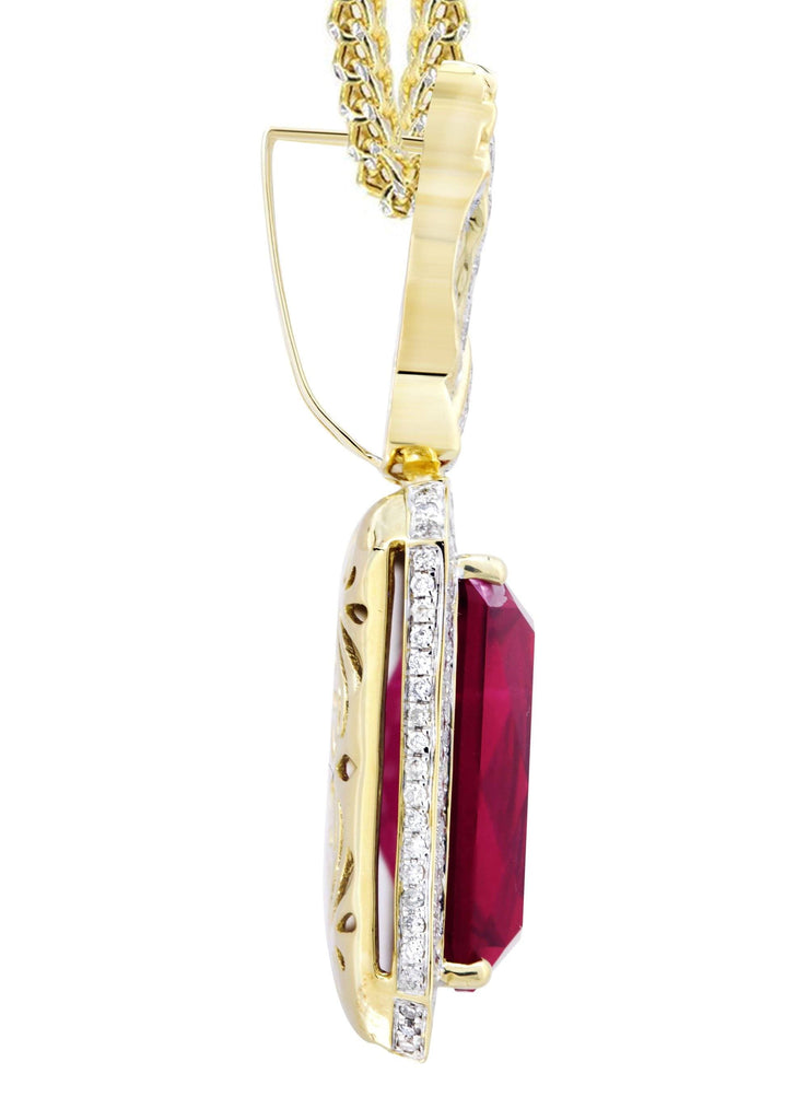 14K Yellow Gold Ruby Praying Hands Pendant & Franco Chain | 2.91 Carats diamond combo FrostNYC 
