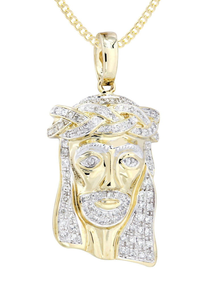 10K Yellow Gold Jesus Head Diamond Pendant & Cuban Chain | 0.66 Carats Diamond Combo FROST NYC 