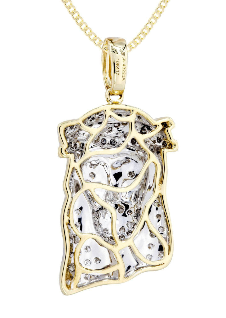10K Yellow Gold Jesus Head Diamond Pendant & Cuban Chain | 0.66 Carats Diamond Combo FROST NYC 
