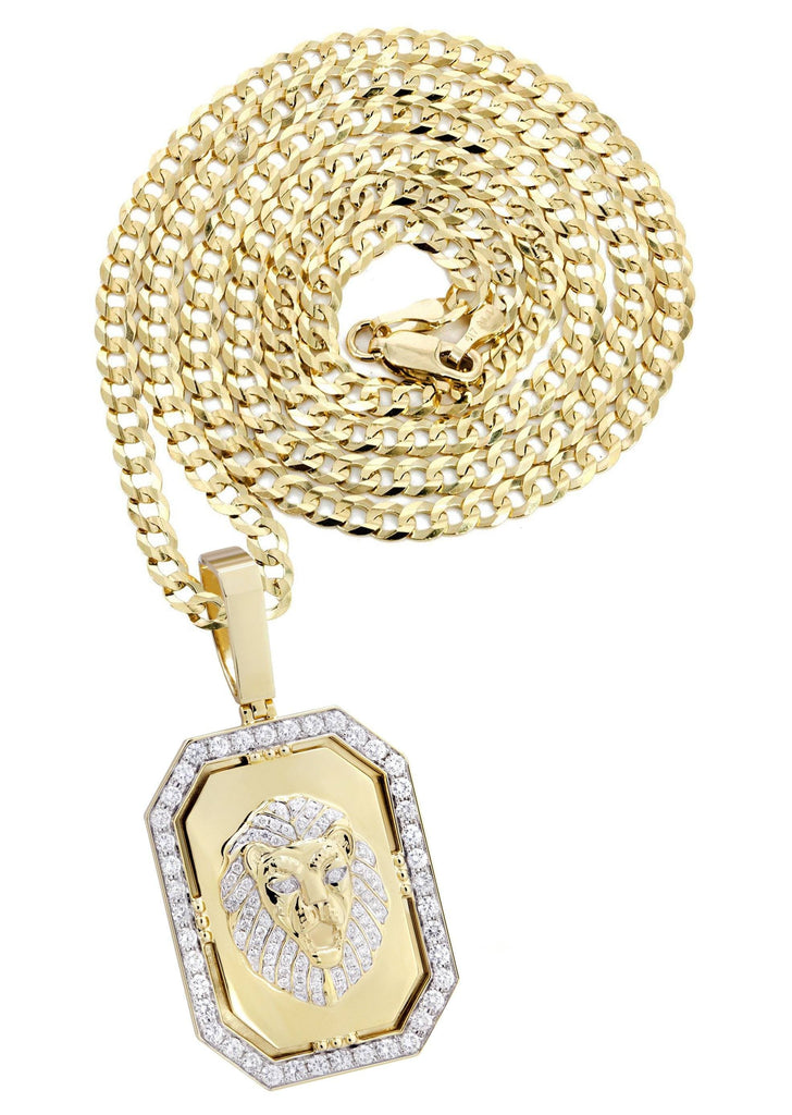 14K Yellow Gold Lion Dog Tag Pendant & Cuban Chain | 3.09 Carats diamond combo FrostNYC 