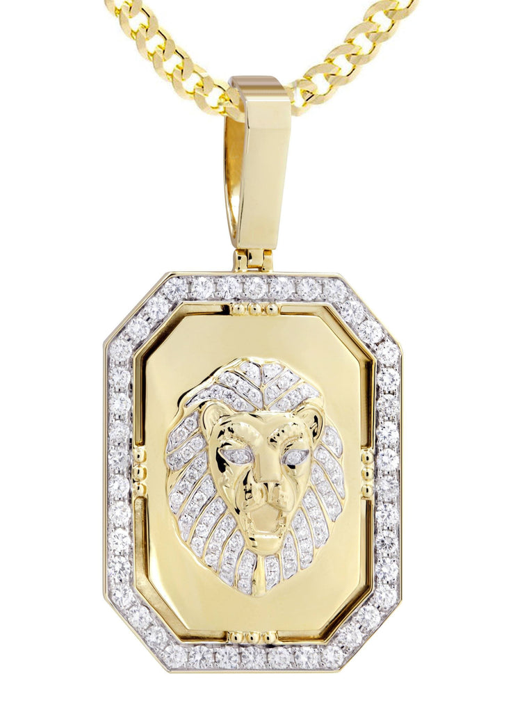 14K Yellow Gold Lion Dog Tag Pendant & Cuban Chain | 3.09 Carats diamond combo FrostNYC 