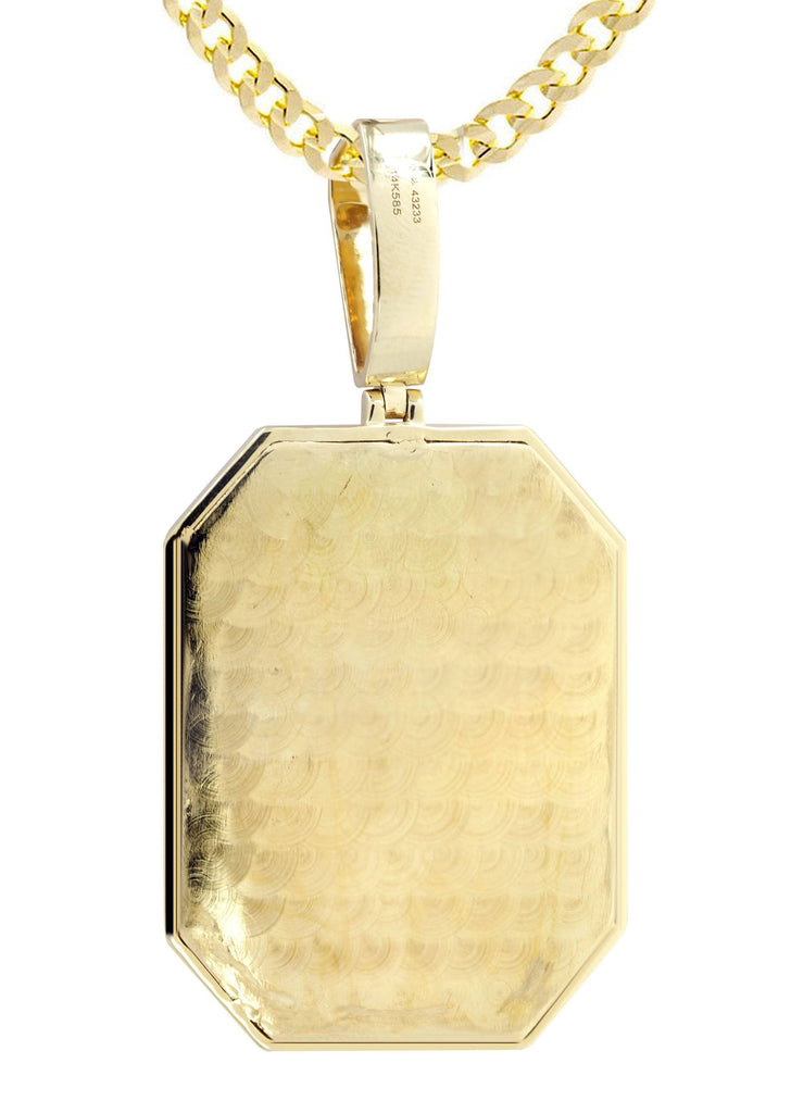 14K Yellow Gold Lion Dog Tag Pendant & Cuban Chain | 3.09 Carats diamond combo FrostNYC 