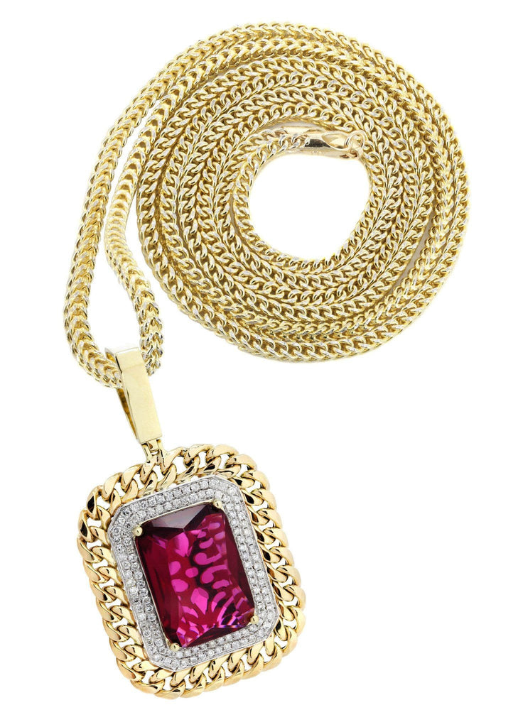 10K Yellow Gold Ruby Diamond Pendant & Franco Chain | 1.43 Carats Diamond Combo FROST NYC 