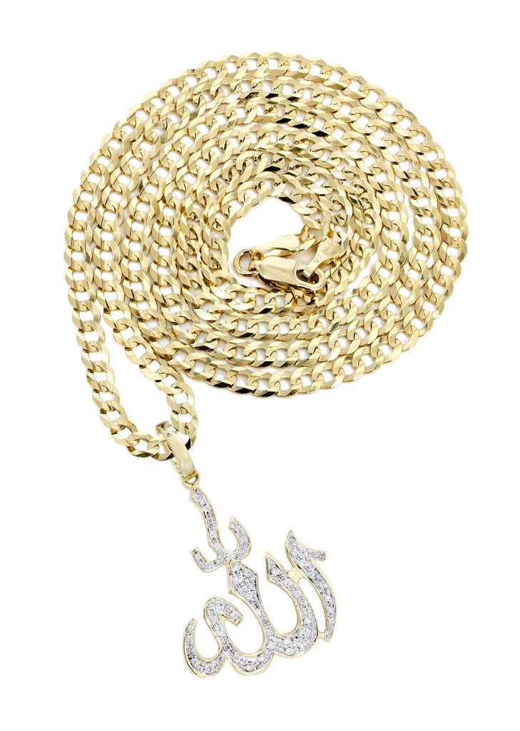 10K Yellow Gold Arabic Alla Diamond Pendant & Cuban Chain | 0.41 Carats Diamond Combo FROST NYC 