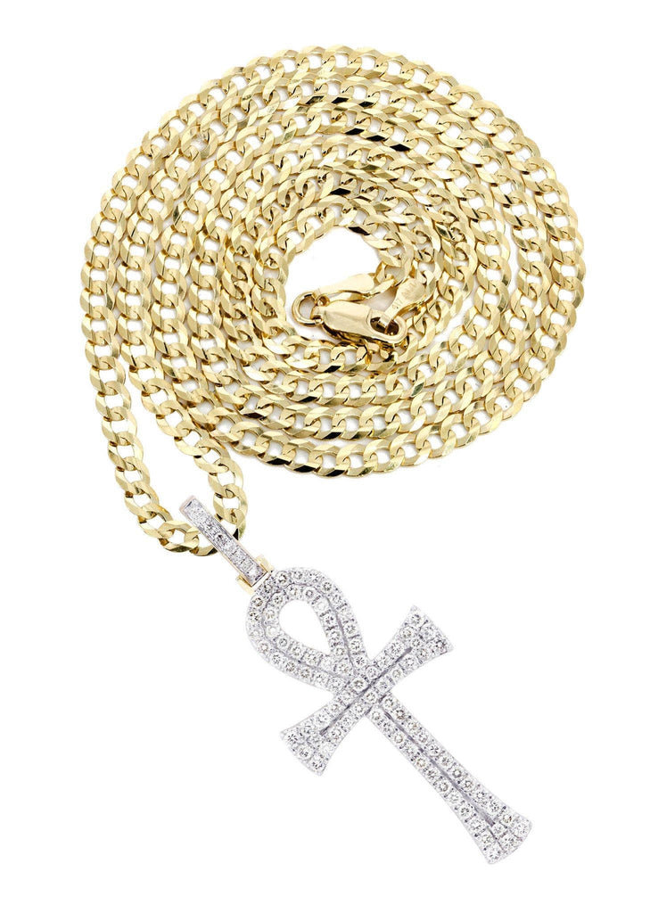 10K Yellow Gold Ankh Diamond Pendant & Cuban Chain | 1.13 Carats Diamond Combo FROST NYC 
