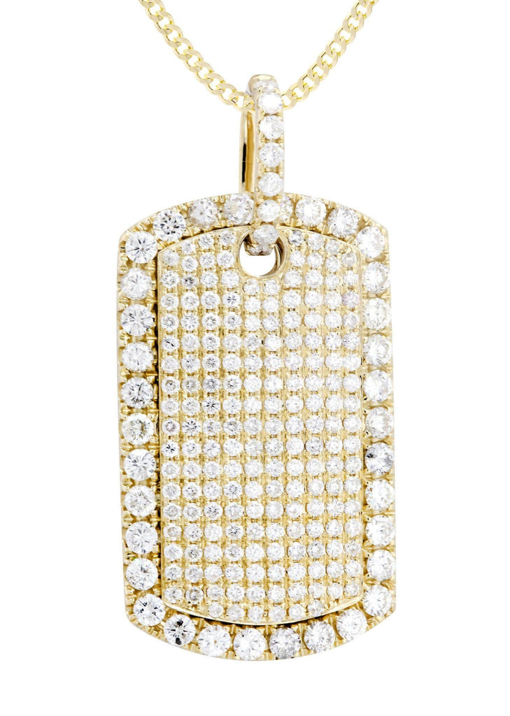 14K Yellow Gold Dog Tag Diamond Pendant & Cuban Chain | 4.8 Carats Diamond Combo FROST NYC 