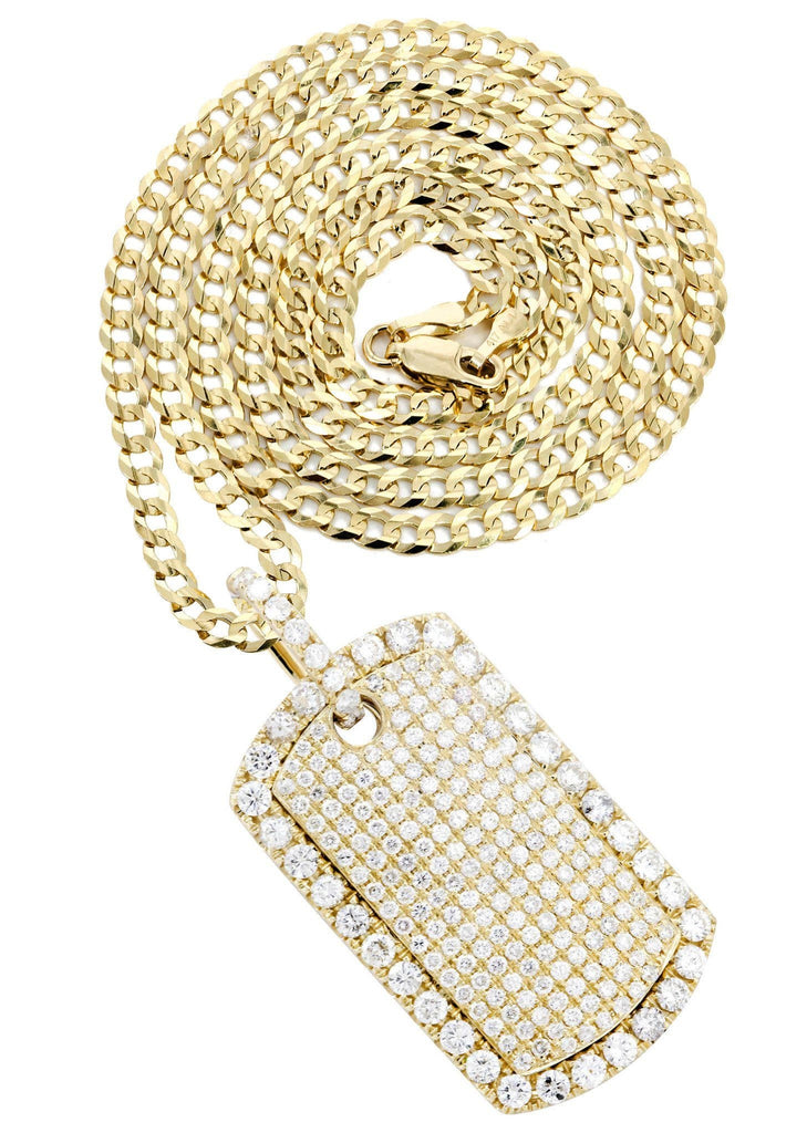 14K Yellow Gold Dog Tag Diamond Pendant & Cuban Chain | 4.8 Carats Diamond Combo FROST NYC 