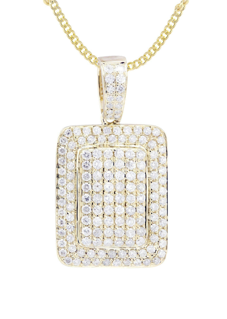 10K Yellow Gold Dog Tag Diamond Pendant & Cuban Chain | 1.61 Carats Diamond Combo FROST NYC 