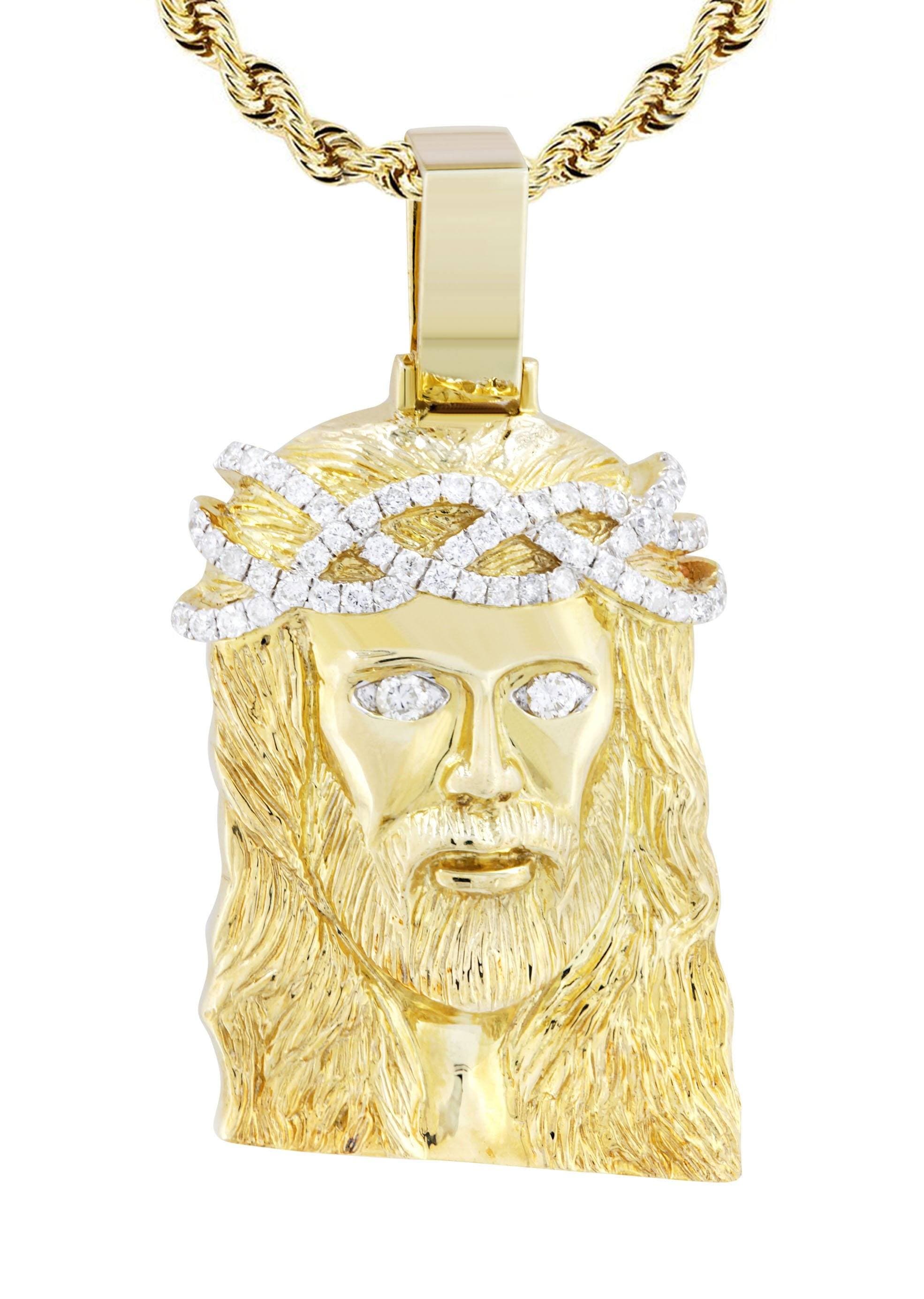 10K Yellow Gold Jesus Head Diamond Necklace | 0.85 Carats
