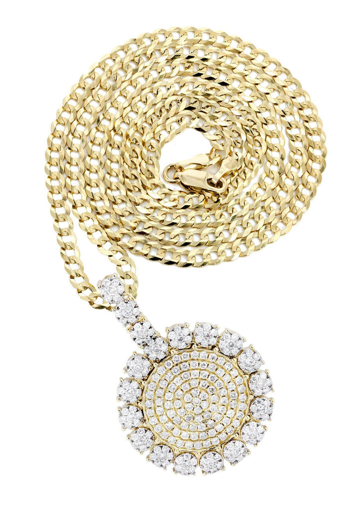 14K Yellow Gold Circle Pendant Diamond Pendant & Cuban Chain | 3.8 Carats Diamond Combo FROST NYC 