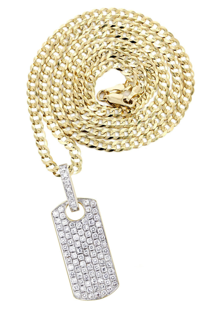14K Yellow Gold Dog Tag Pendant & Cuban Chain | 1.82 Carats diamond combo FrostNYC 