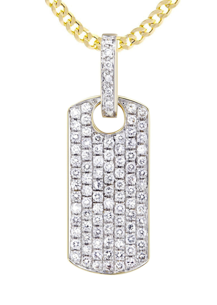 14K Yellow Gold Dog Tag Pendant & Cuban Chain | 1.82 Carats diamond combo FrostNYC 