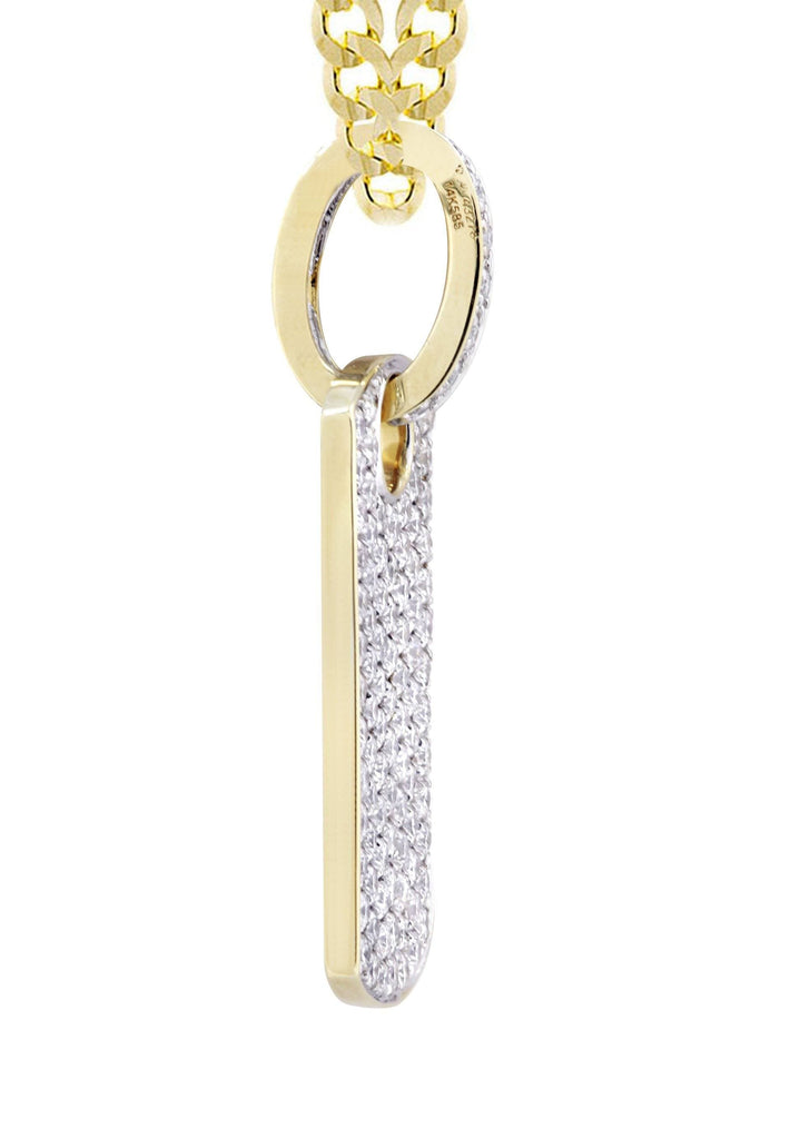 14K Yellow Gold Dog Tag Pendant & Cuban Chain | 1.82 Carats diamond combo FrostNYC 