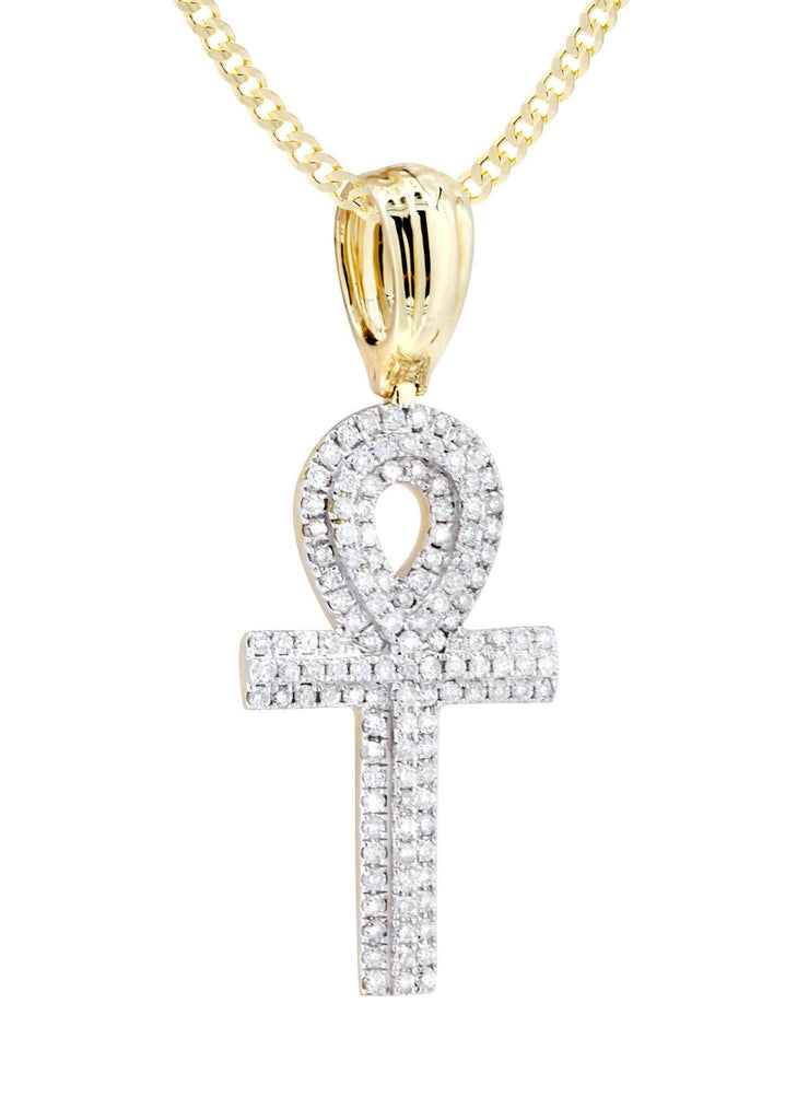 14K Yellow Gold Ankh Diamond Pendant & Cuban Chain | 0.66 Carats Diamond Combo FROST NYC 