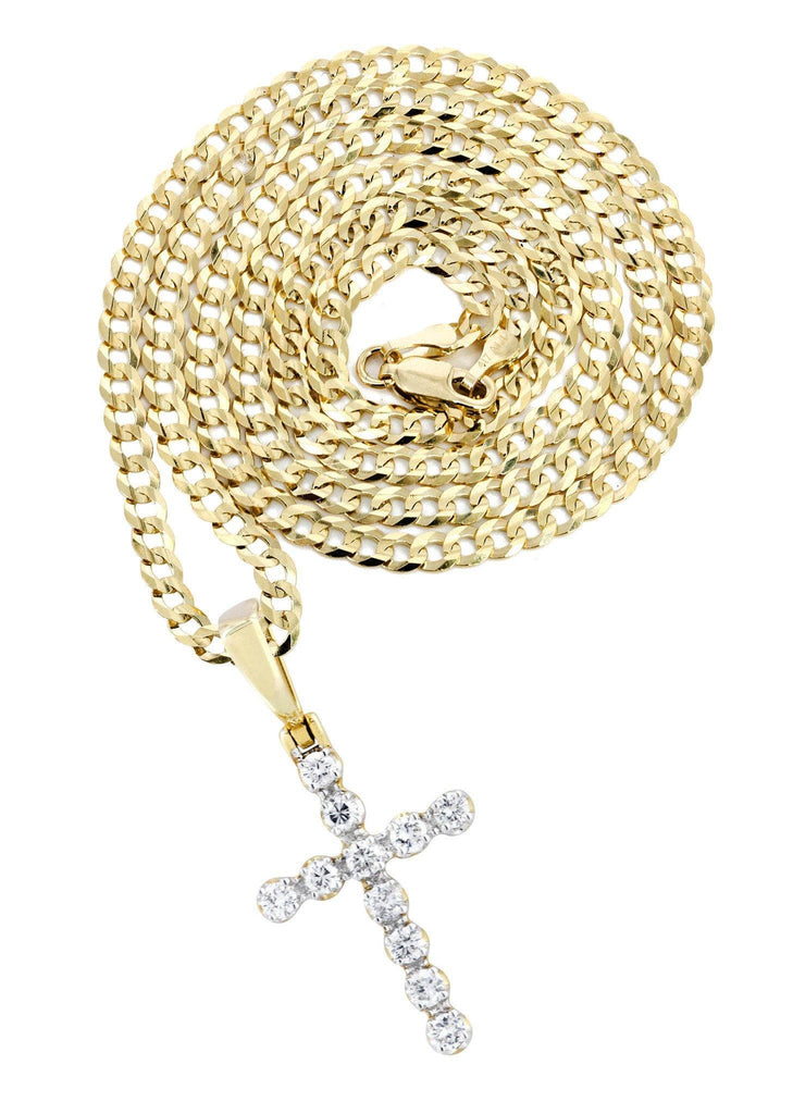 14K Yellow Gold Cross Diamond Pendant & Cuban Chain | 0.5 Carats Diamond Combo FROST NYC 