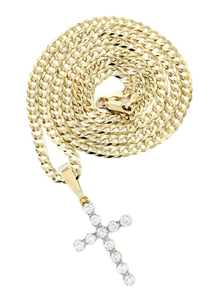 14K Yellow Gold Cross Diamond Pendant & Cuban Chain | 1.49 Carats Diamond Combo FROST NYC 