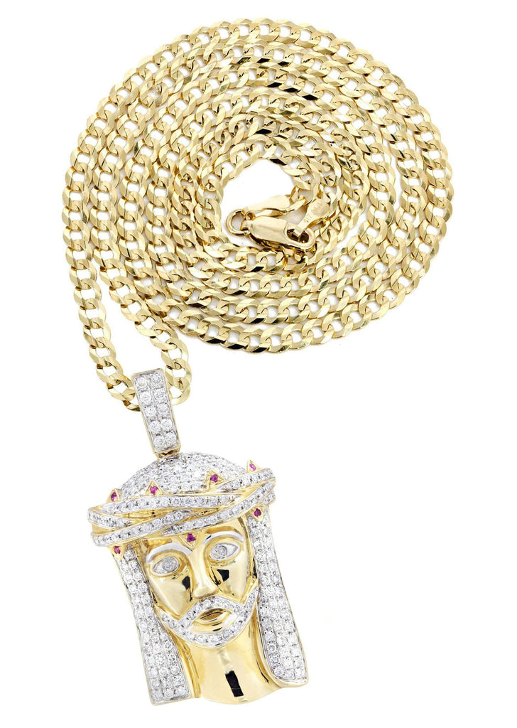 14K Yellow Gold Jesus Head Pendant & Cuban Chain | 1.61 Carats diamond combo FrostNYC 