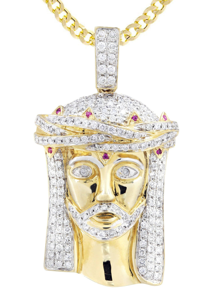 14K Yellow Gold Jesus Head Pendant & Cuban Chain | 1.61 Carats diamond combo FrostNYC 