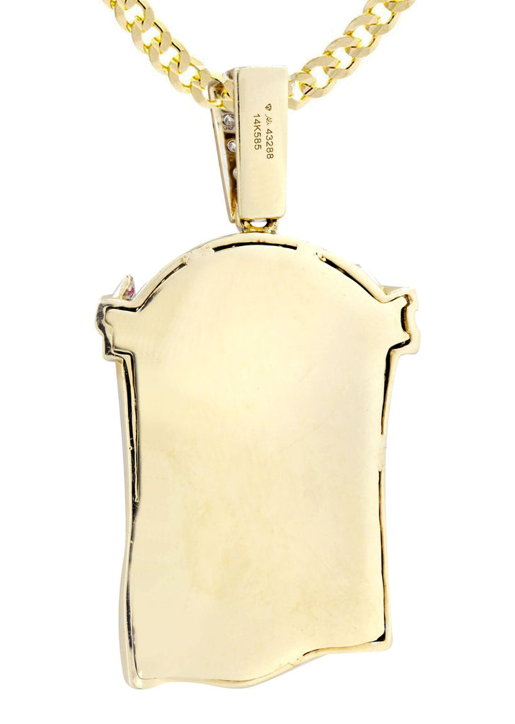 14K Yellow Gold Jesus Head Pendant & Cuban Chain | 1.61 Carats diamond combo FrostNYC 