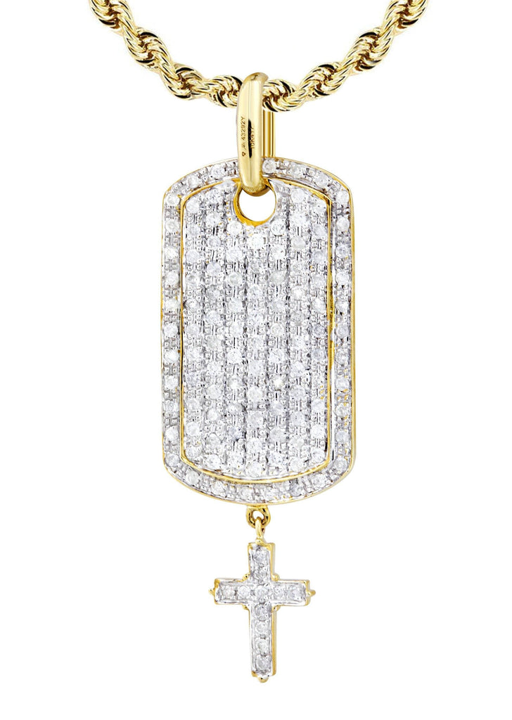 10K Yellow Gold Dog Tag Pendant & Rope Chain | 1.06 Carats diamond combo FrostNYC 
