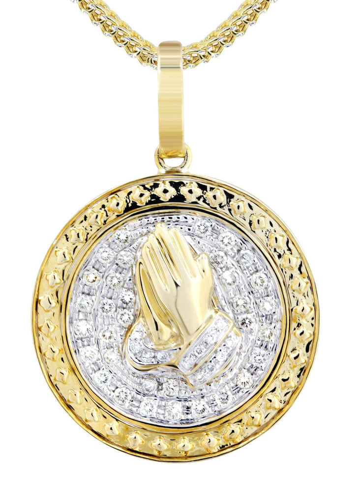 10K Yellow Gold Praying Hands Pendant & Franco Chain | 0.54 Carats diamond combo FrostNYC 
