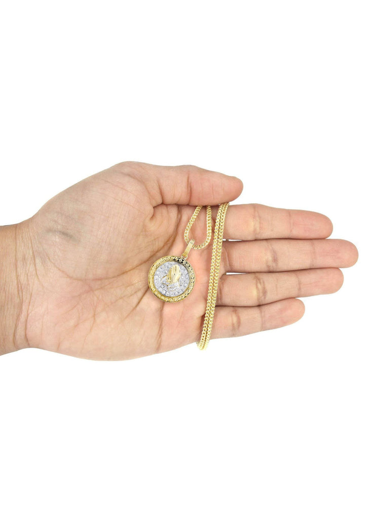 10K Yellow Gold Praying Hands Pendant & Franco Chain | 0.54 Carats diamond combo FrostNYC 