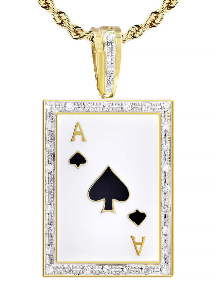 10K Yellow Gold Ace of Spades Pendant & Rope Chain | 0.55 Carats diamond combo FrostNYC 