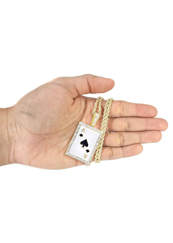 10K Yellow Gold Ace of Spades Pendant & Rope Chain | 0.55 Carats diamond combo FrostNYC 
