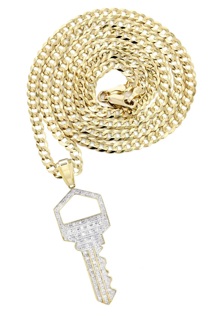 10K Yellow Gold Key Pendant & Cuban Chain | 0.45 Carats diamond combo FrostNYC 