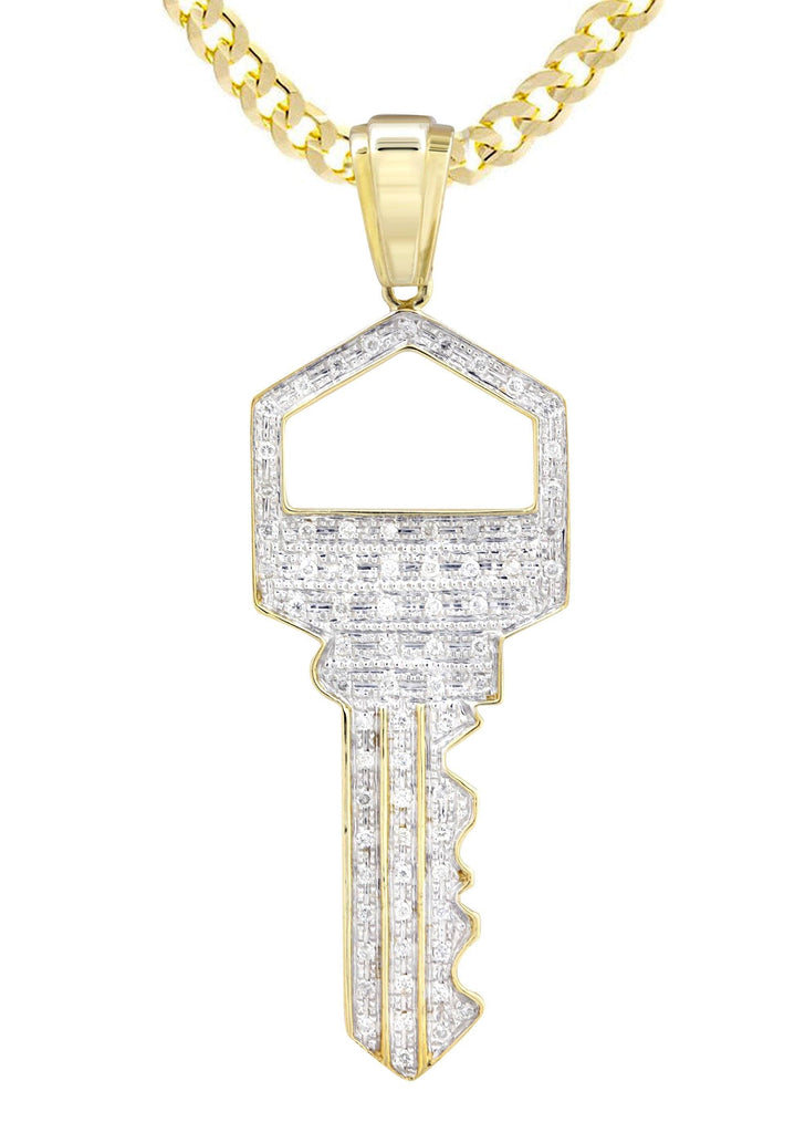 10K Yellow Gold Key Pendant & Cuban Chain | 0.45 Carats diamond combo FrostNYC 