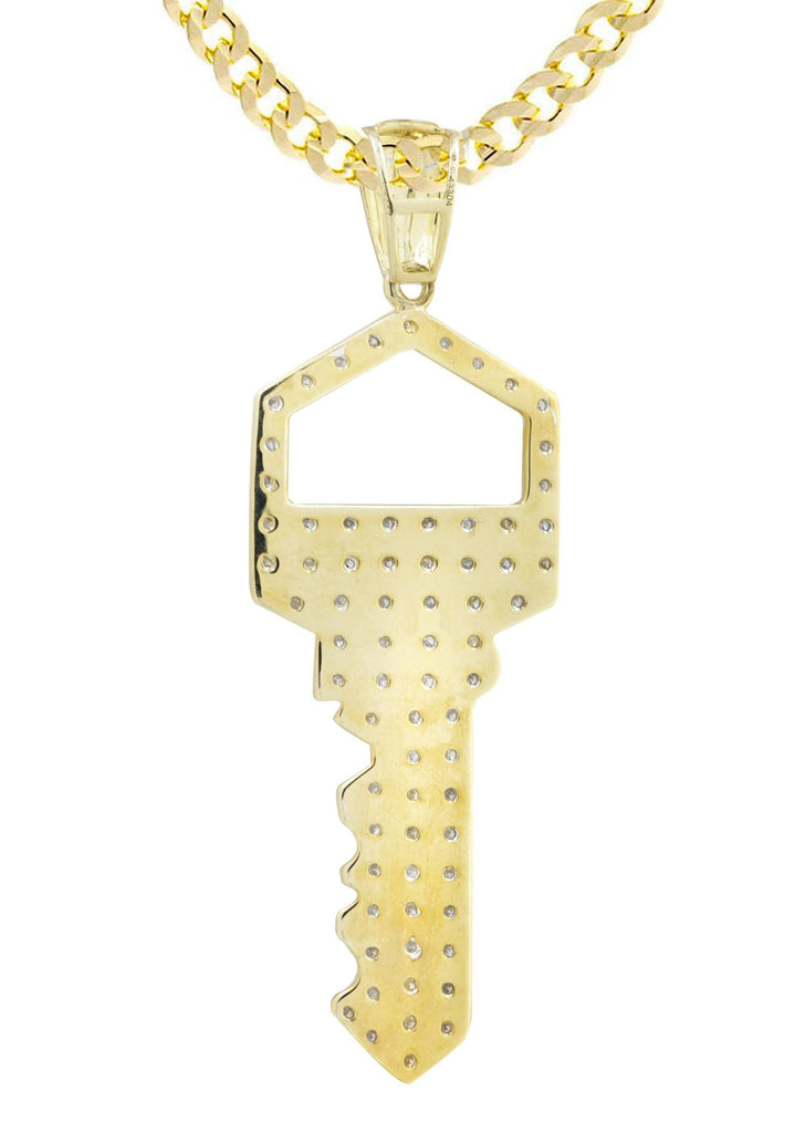 10K Yellow Gold Key Pendant & Cuban Chain | 0.45 Carats diamond combo FrostNYC 