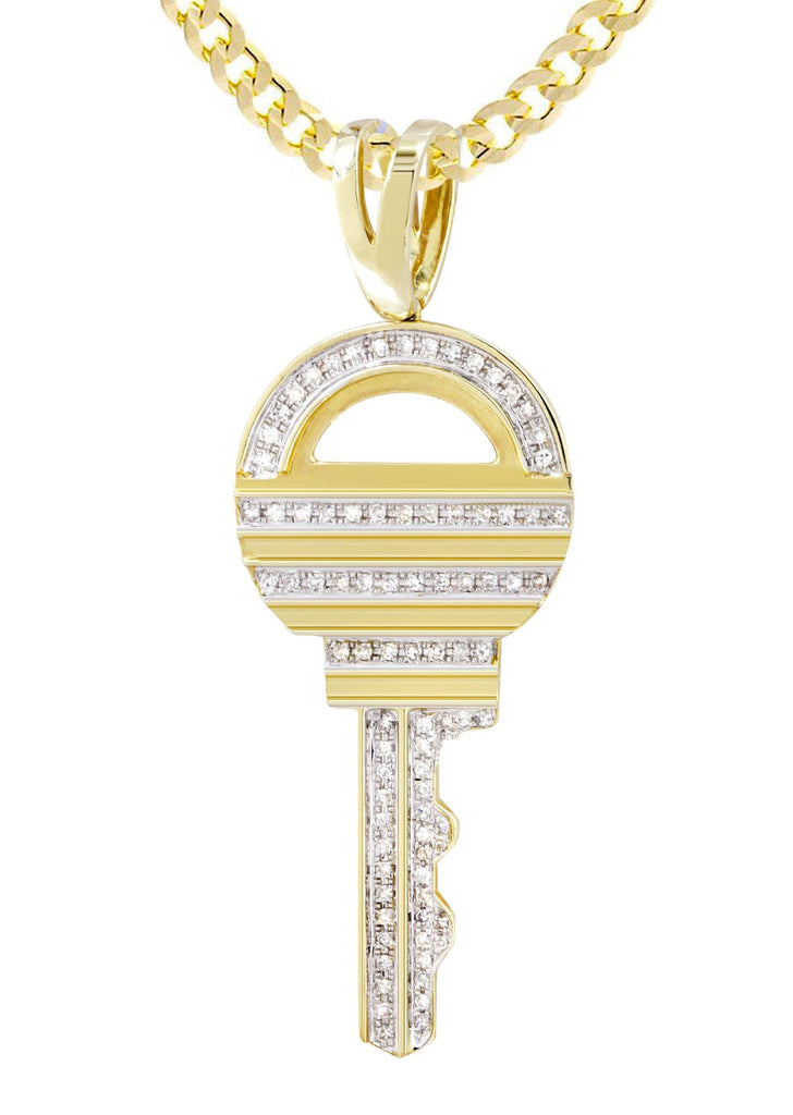 10K Yellow Gold Key Pendant & Cuban Chain | 0.55 Carats diamond combo FrostNYC 