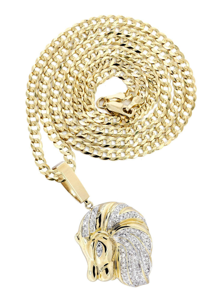 10K Yellow Gold Lion Head Diamond Pendant & Cuban Chain | 0.84 Carats Diamond Combo FROST NYC 