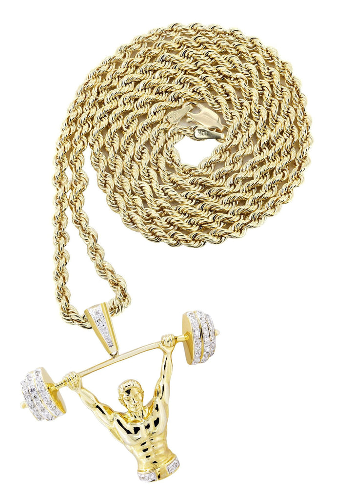 10K Yellow Gold Muscle Man Pendant & Rope Chain | 0.85 Carats diamond combo FrostNYC 