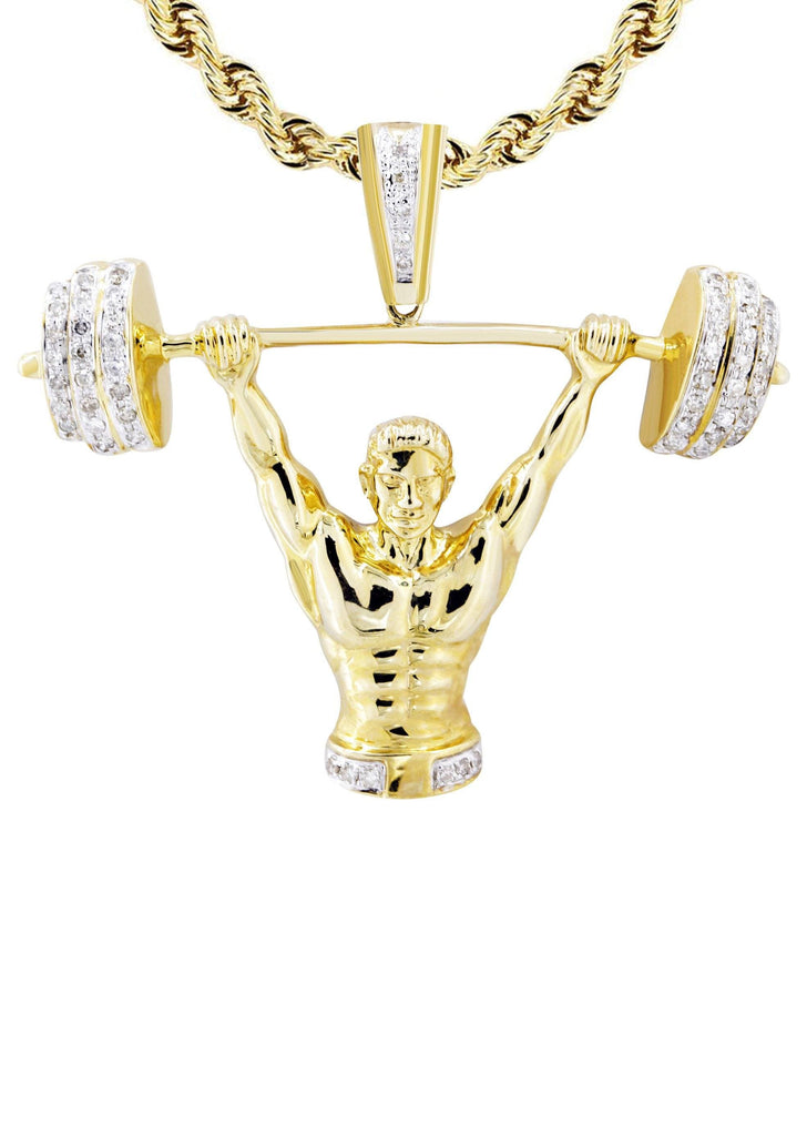 10K Yellow Gold Muscle Man Pendant & Rope Chain | 0.85 Carats diamond combo FrostNYC 