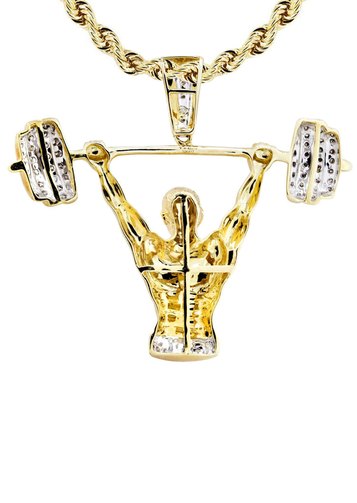 10K Yellow Gold Muscle Man Pendant & Rope Chain | 0.85 Carats diamond combo FrostNYC 
