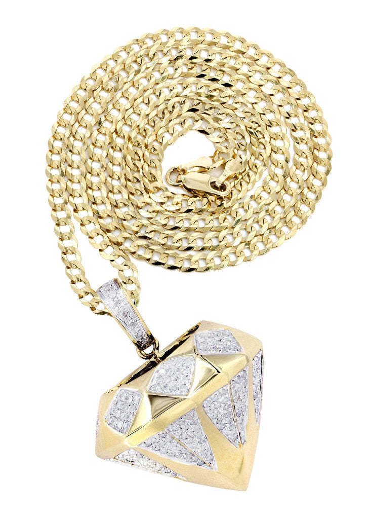 10K Yellow Gold Diamond Pendant & Cuban Chain | 0.91 Carats Diamond Combo FROST NYC 