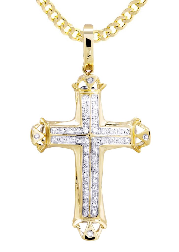 10K Yellow Gold Cross Pendant & Cuban Chain | 0.21 Carats diamond combo FrostNYC 