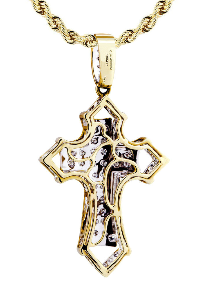 10K Yellow Gold Cross Pendant & Rope Chain | 0.32 Carats diamond combo FrostNYC 