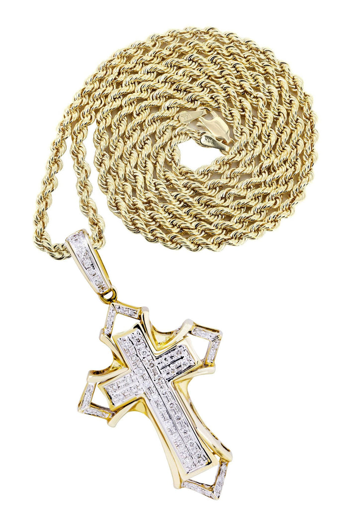 10K Yellow Gold Cross Pendant & Rope Chain | 0.32 Carats diamond combo FrostNYC 