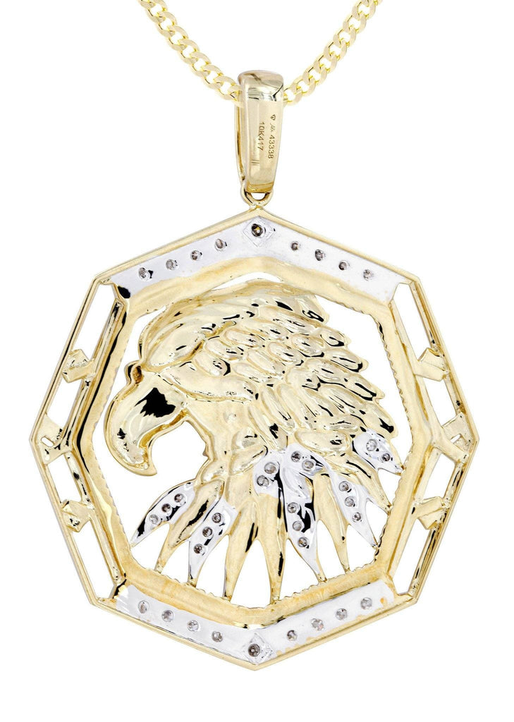 10K Yellow Gold Hawk Pendant Diamond Pendant & Cuban Chain | 0.58 Carats Diamond Combo FROST NYC 